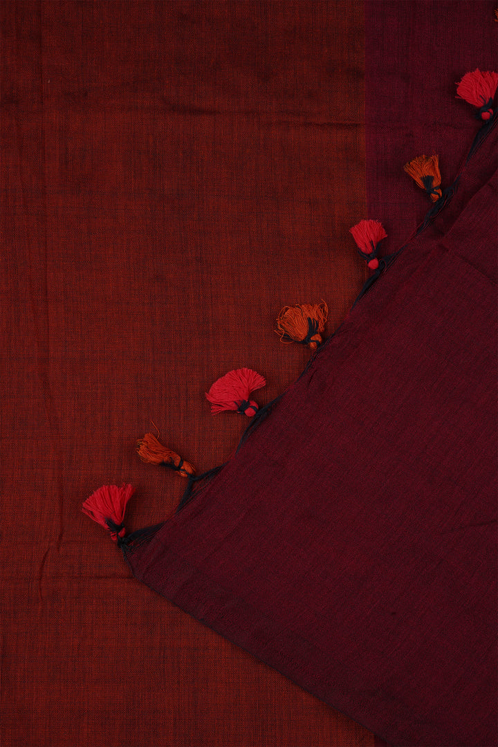 Teejh Varuni Rust Orange &amp; Maroon Mulmul Saree