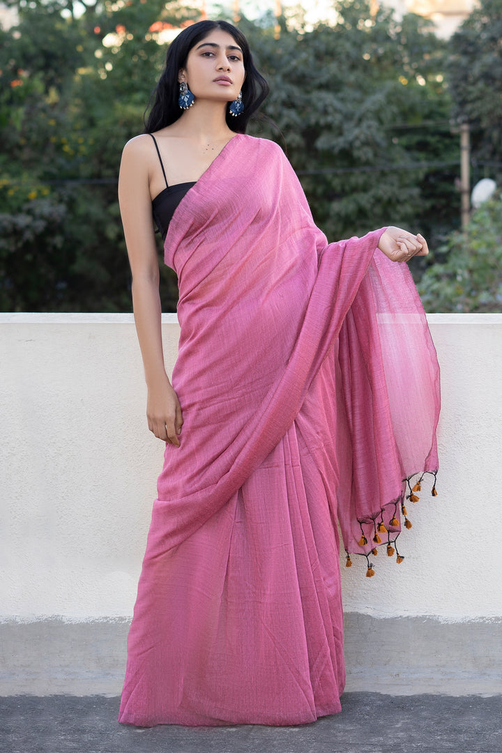 Teejh Takshi Onion Pink  Mulmul Saree