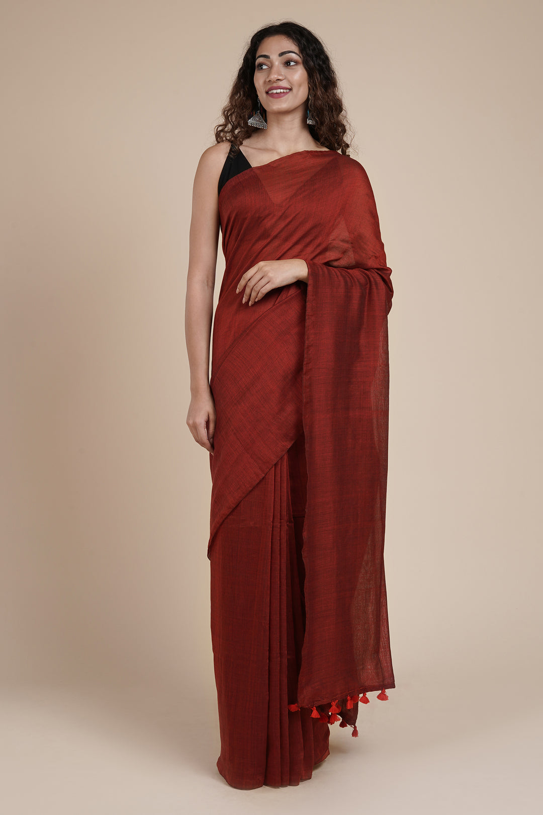 Teejh Takshi Maroon Mulmul Saree
