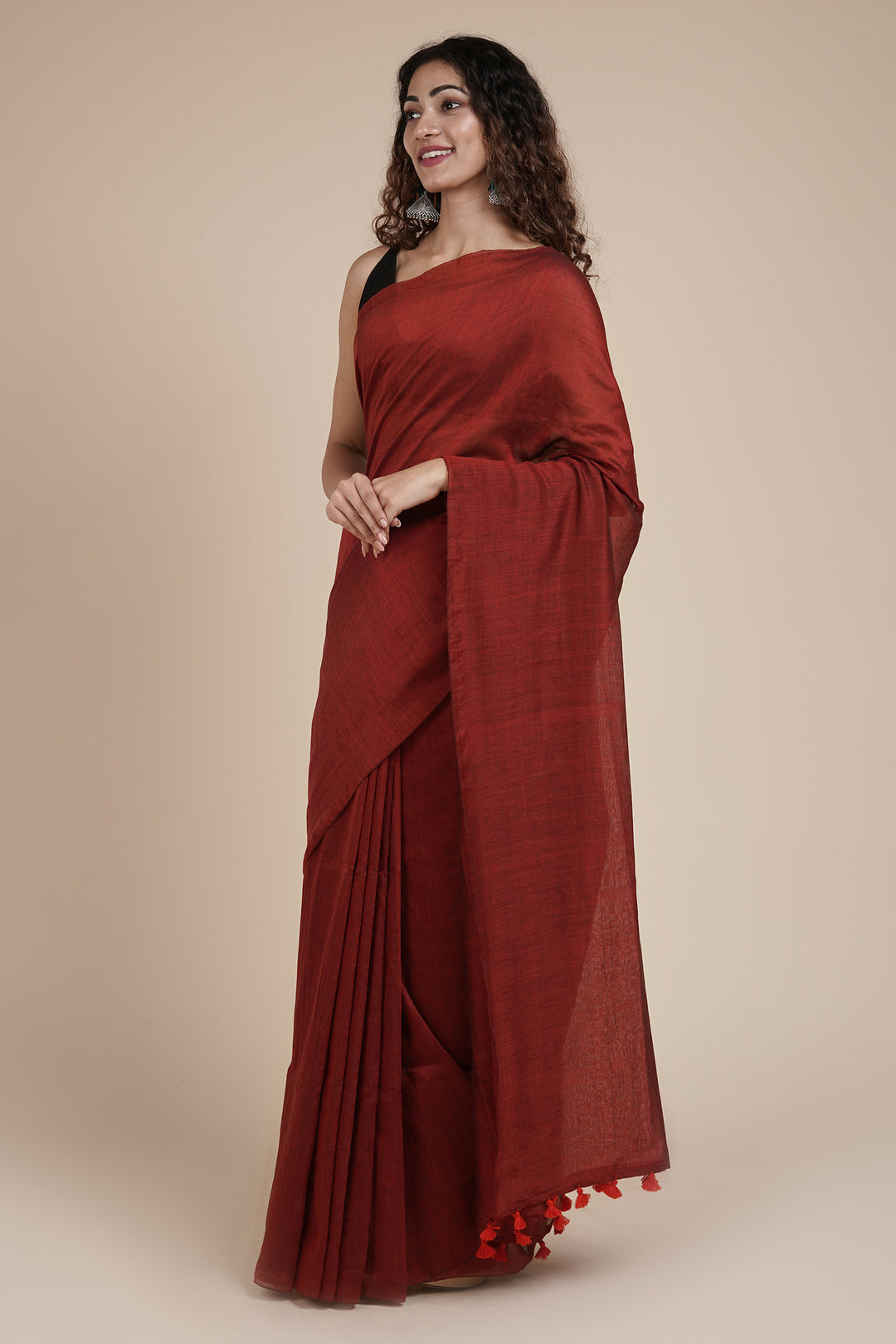 Teejh Takshi Maroon Mulmul Saree