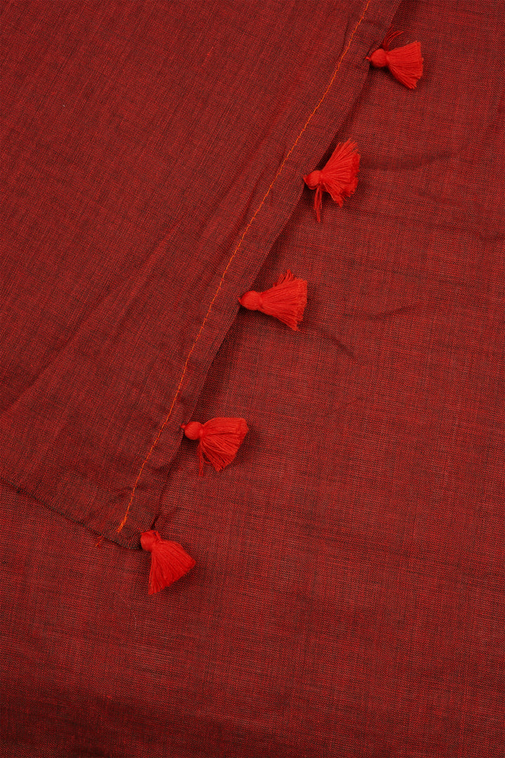 Teejh Takshi Maroon Mulmul Saree