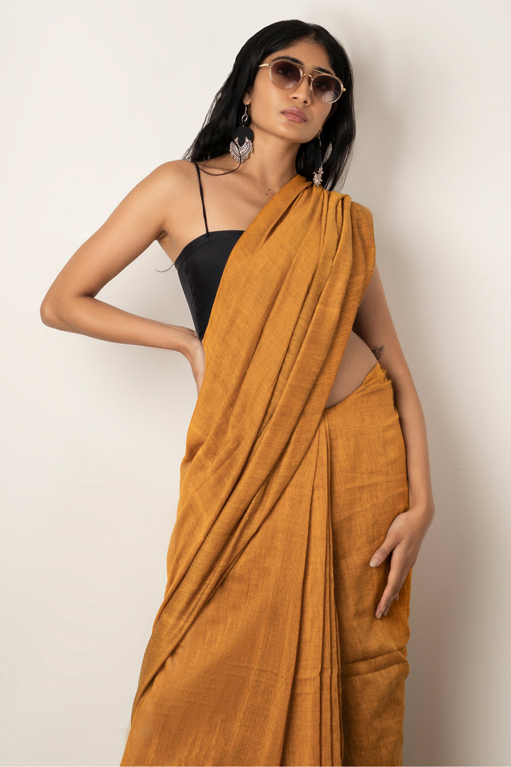 Teejh Takshi Mustard Yellow Mulmul Saree