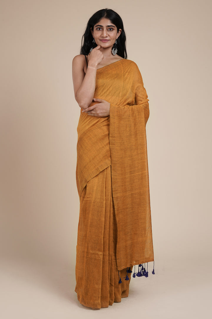 Teejh Takshi Mustard Yellow Mulmul Saree