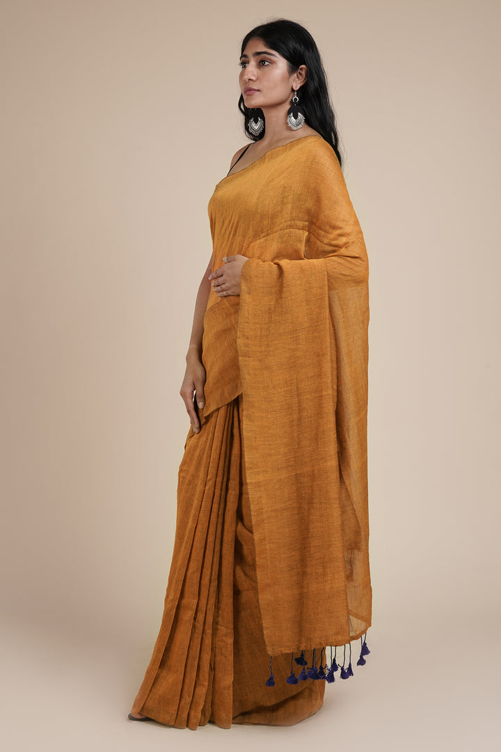 Teejh Takshi Mustard Yellow Mulmul Saree