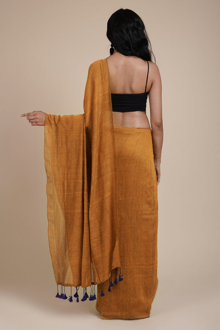 Teejh Takshi Mustard Yellow Mulmul Saree