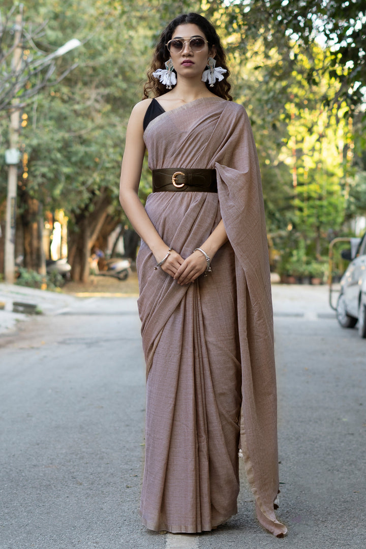 Teejh Takshi Brown Mulmul Saree