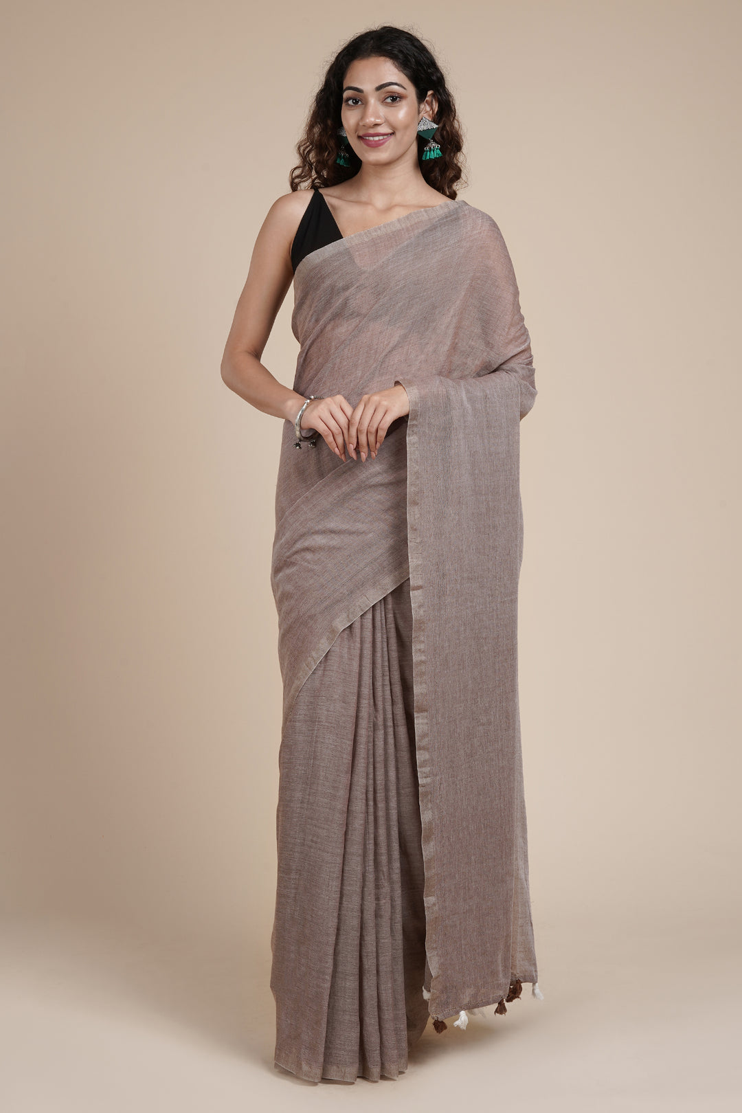 Teejh Takshi Brown Mulmul Saree