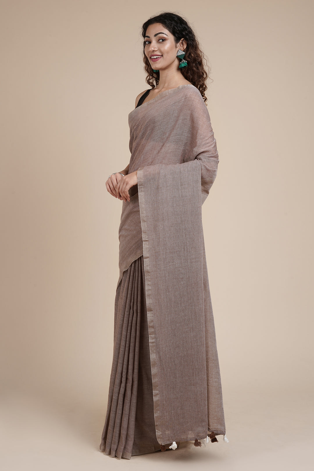 Teejh Takshi Brown Mulmul Saree