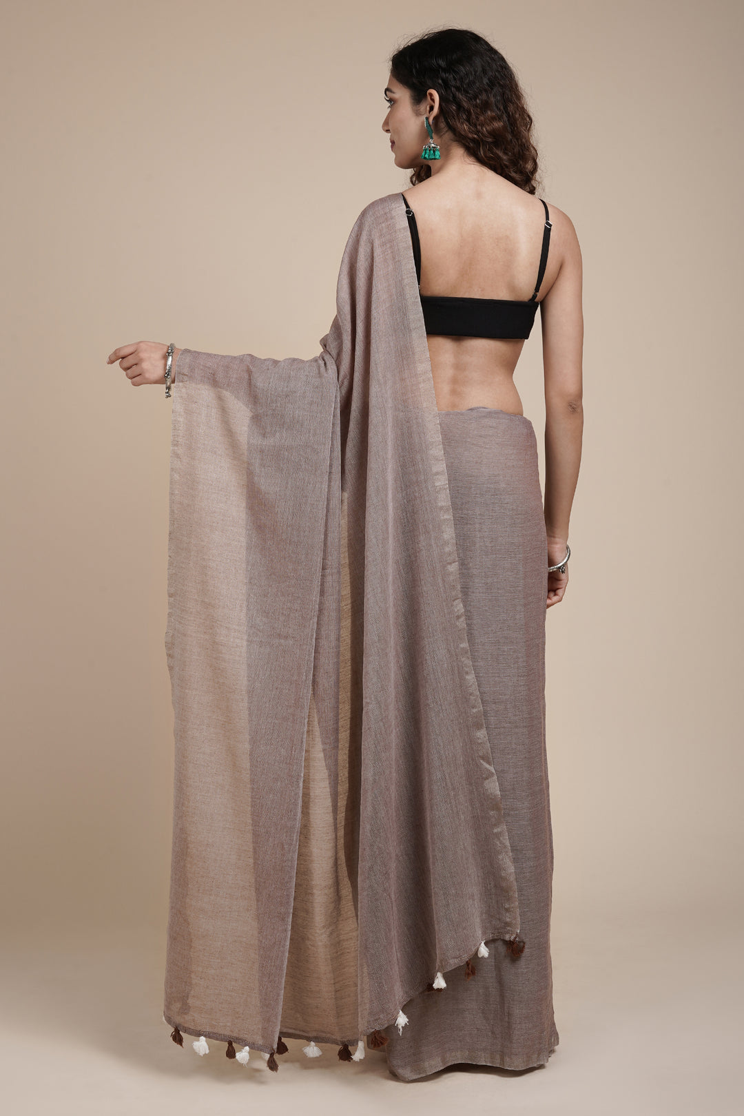 Teejh Takshi Brown Mulmul Saree