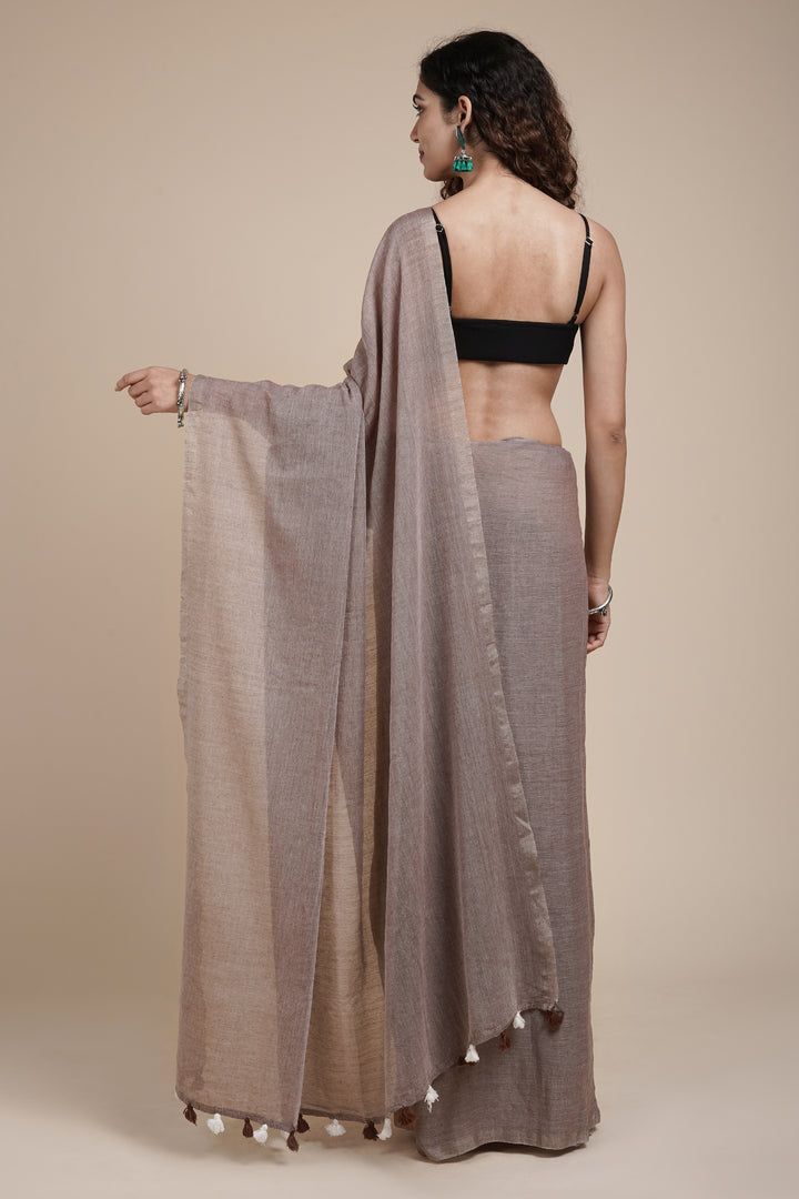 Teejh Takshi Brown Mulmul Saree