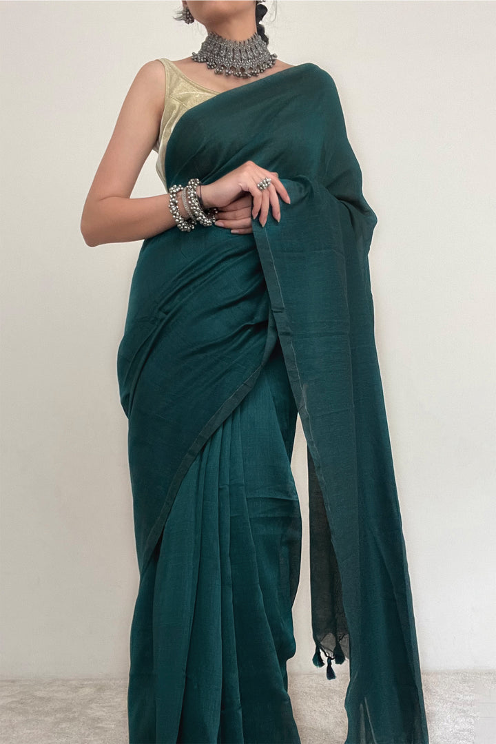 Teejh Takshi Green Mulmul Saree