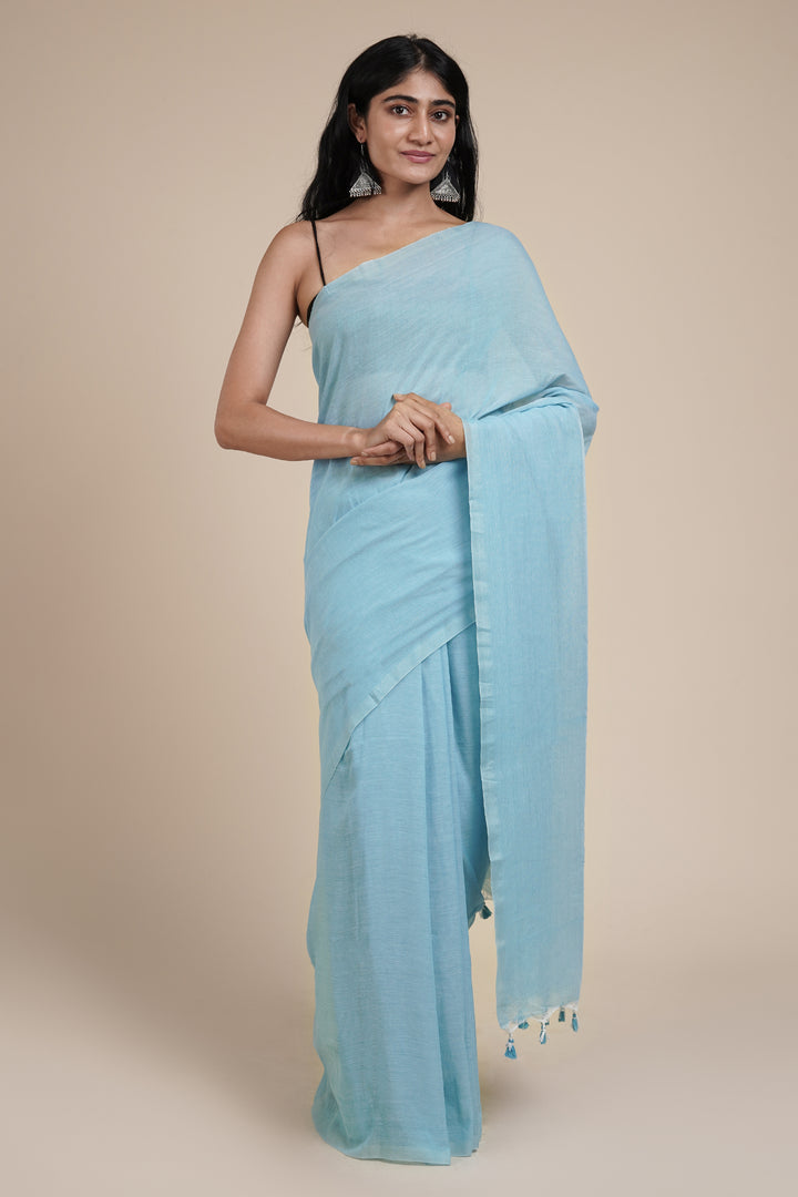 Teejh Takshi Light Blue Mulmul Saree