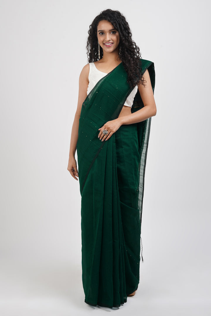 Teejh Zeenat Green Cotton Silk Saree