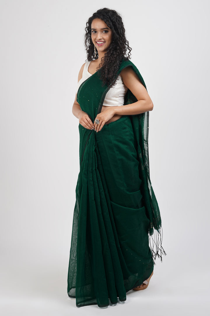 Teejh Zeenat Green Cotton Silk Saree