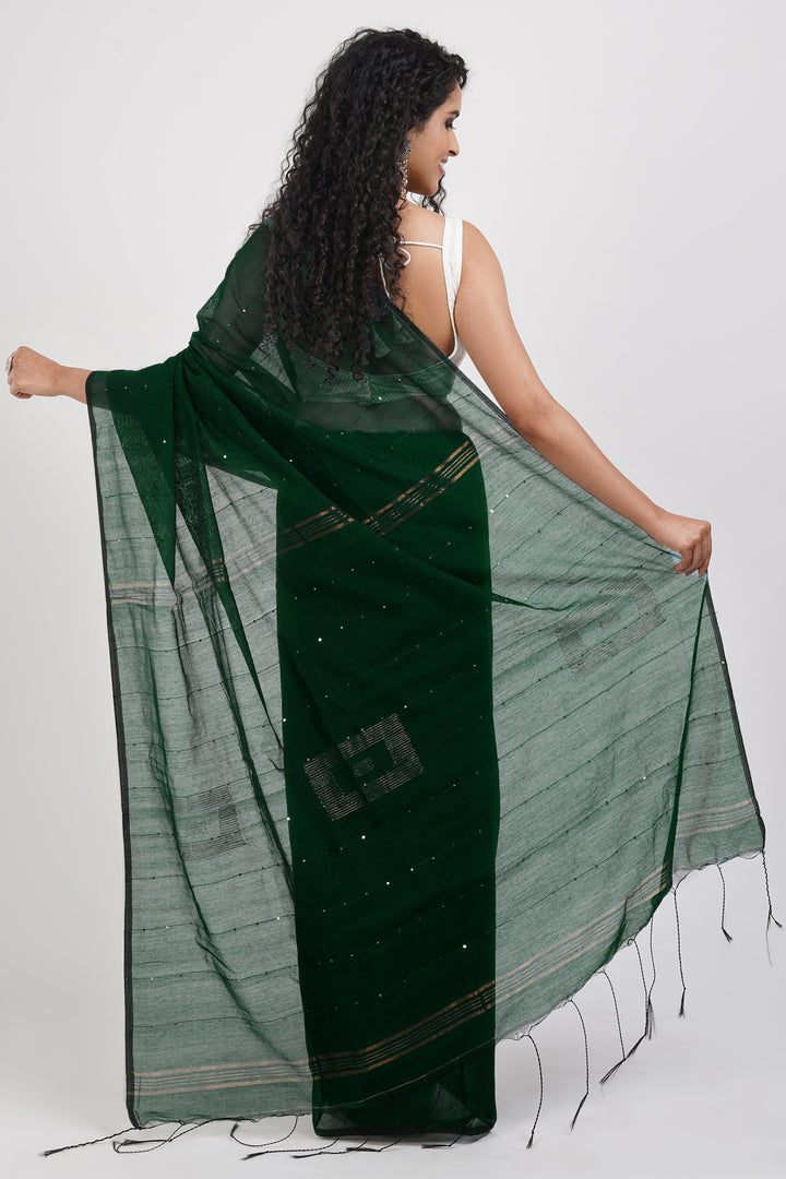 Teejh Zeenat Green Cotton Silk Saree