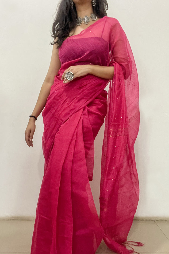 Teejh Zeenat Pink Cotton Silk Saree