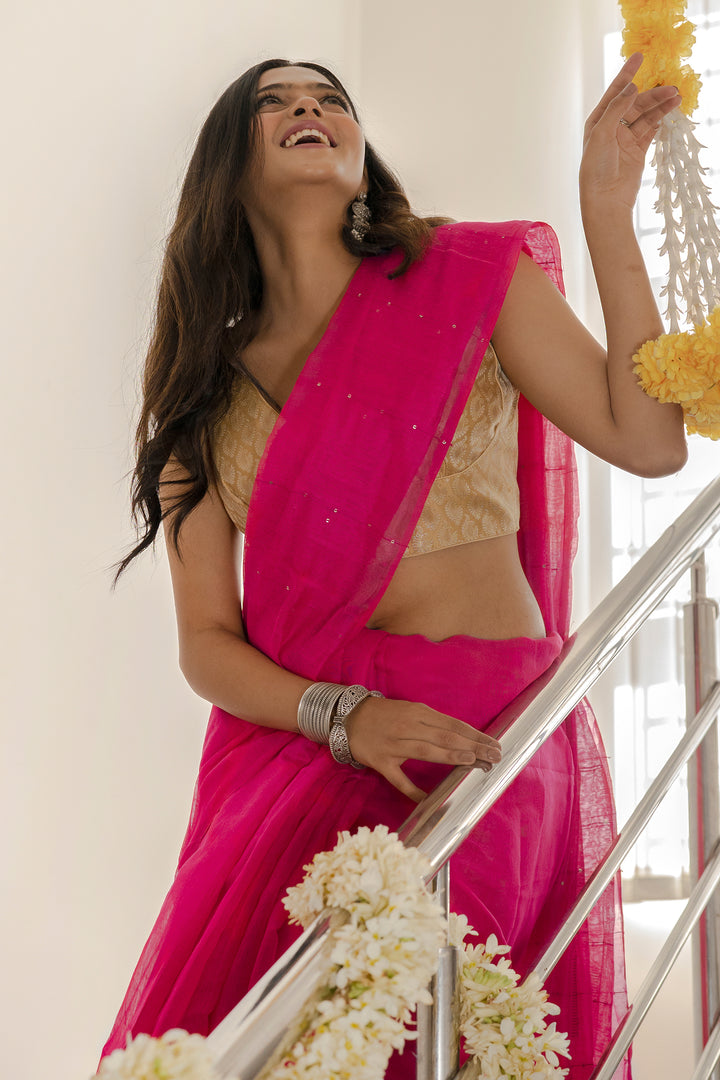 Teejh Zeenat Pink Cotton Silk Saree