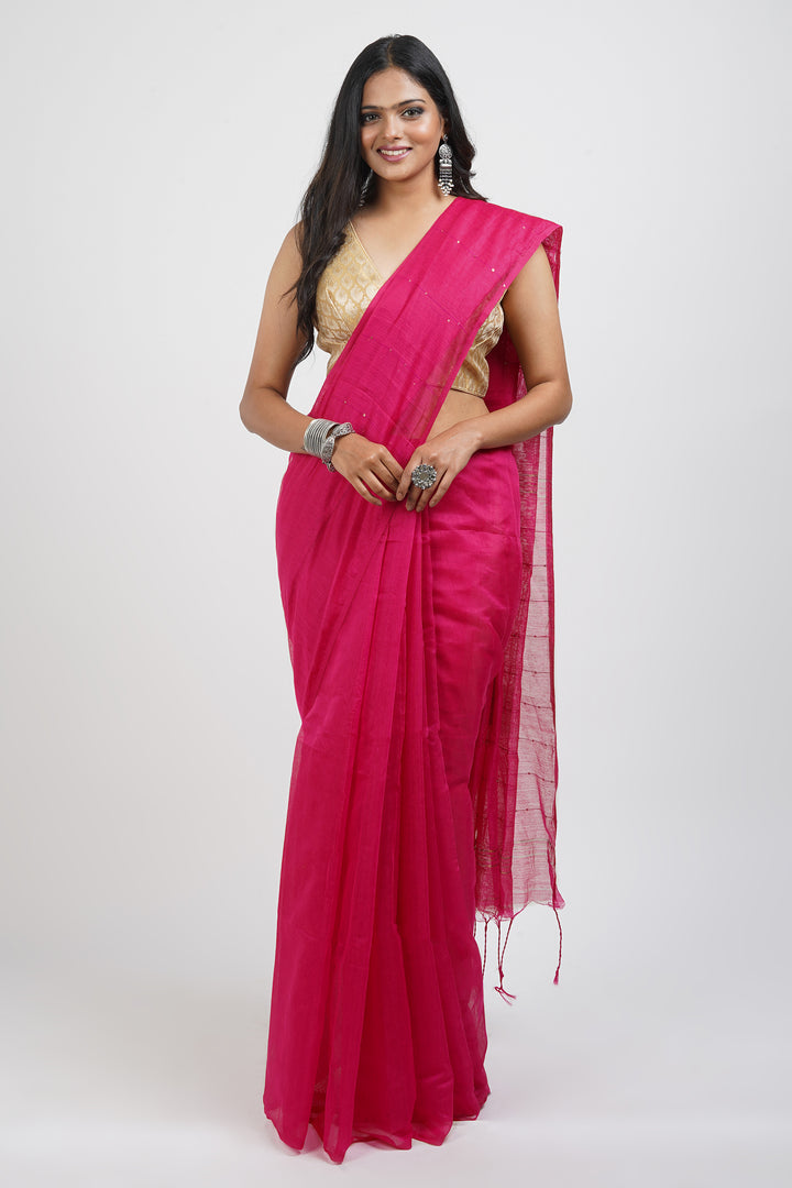 Teejh Zeenat Pink Cotton Silk Saree