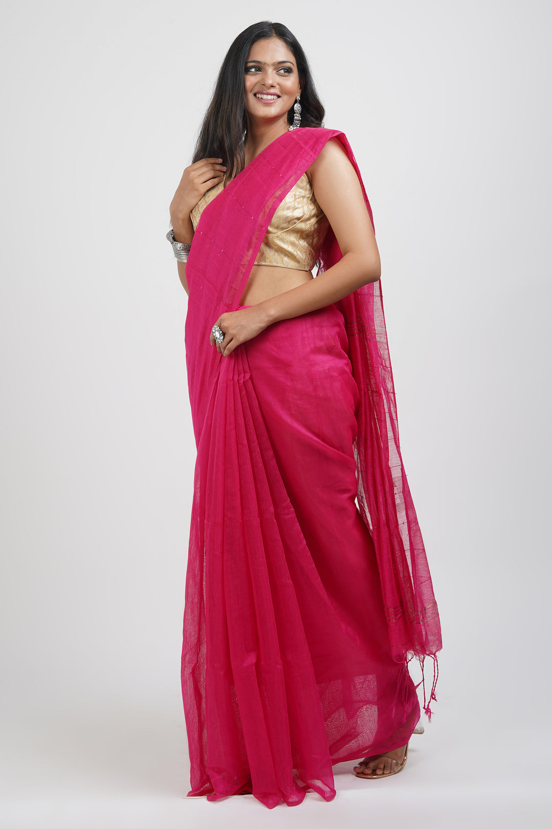 Teejh Zeenat Pink Cotton Silk Saree