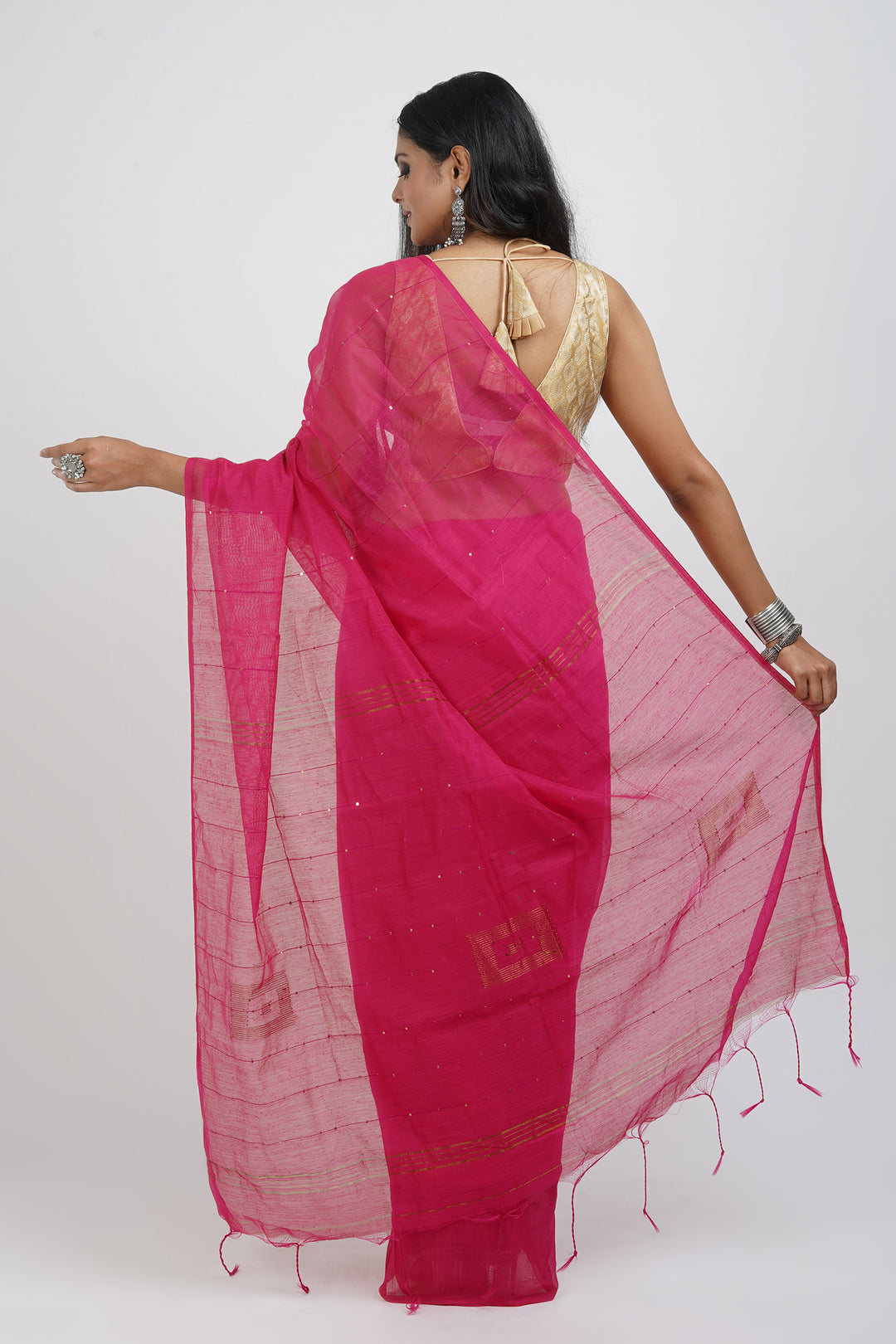 Teejh Zeenat Pink Cotton Silk Saree