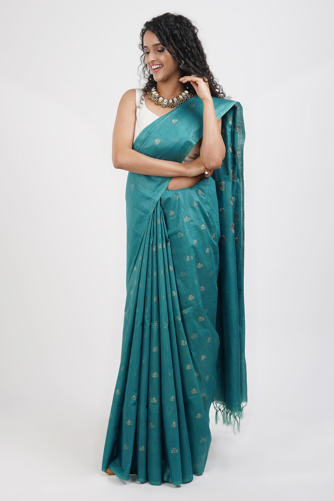 Teejh Lasya Turquoise Cotton Silk Saree