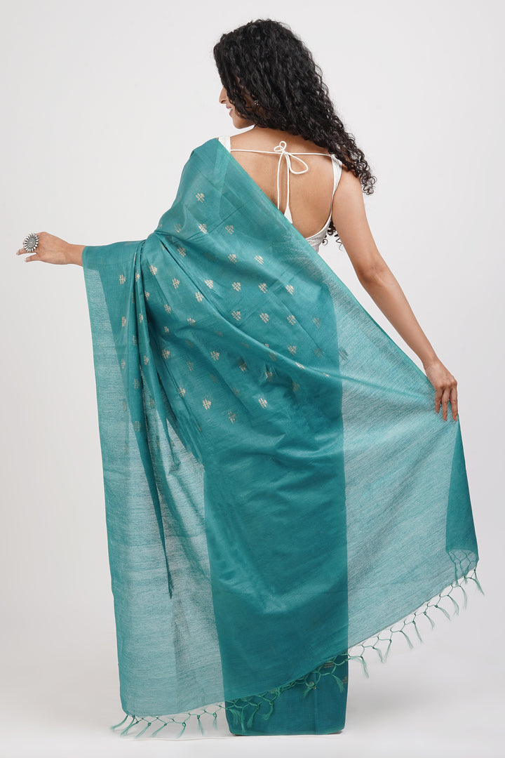 Teejh Lasya Turquoise Cotton Silk Saree
