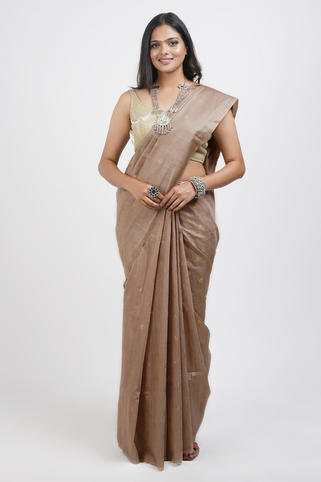 Teejh Lasya Beige Cotton Silk Saree