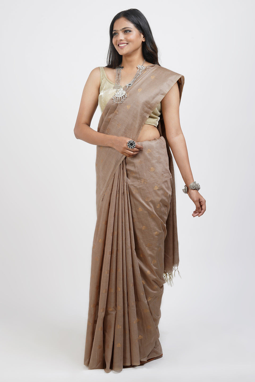Teejh Lasya Beige Cotton Silk Saree