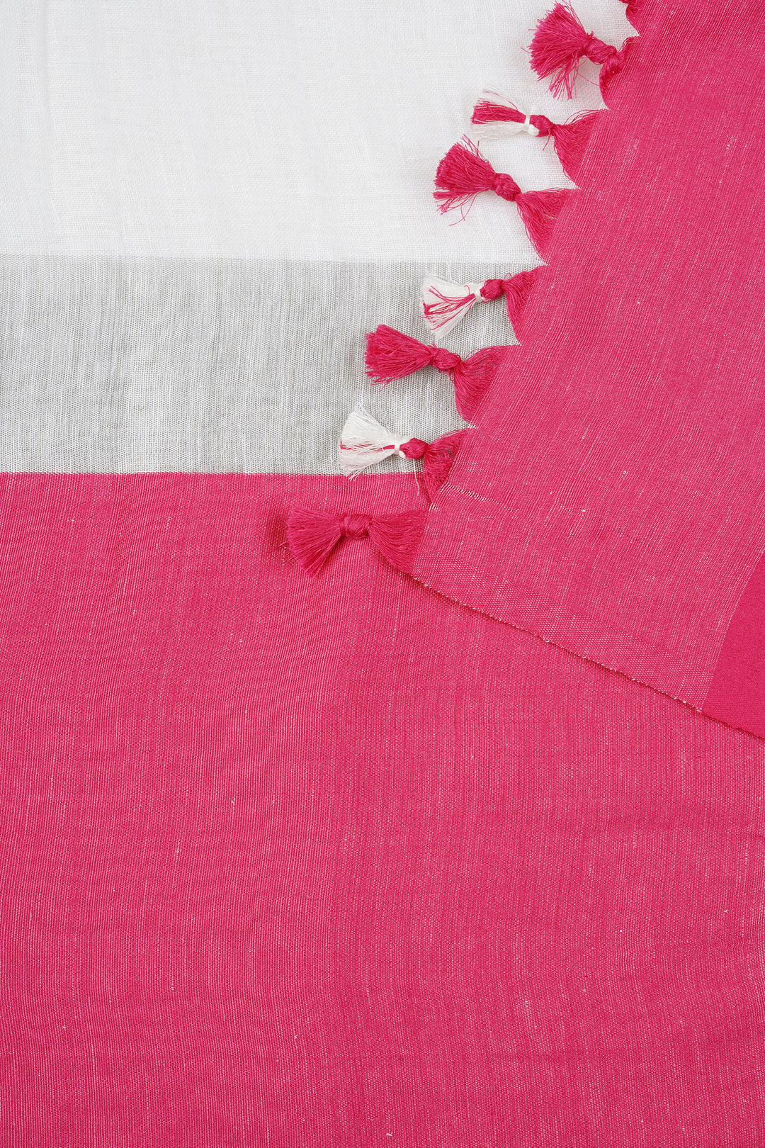 Teejh Laboni White &amp; Pink Linen Saree