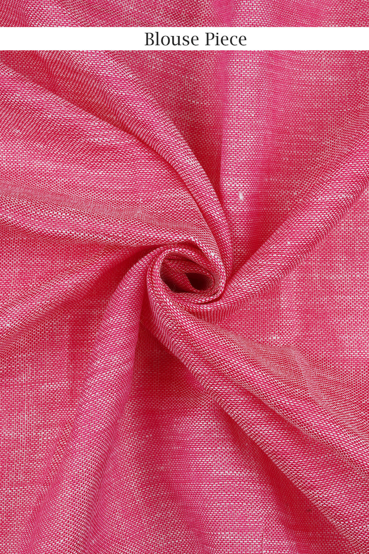 Teejh Laboni White &amp; Pink Linen Saree
