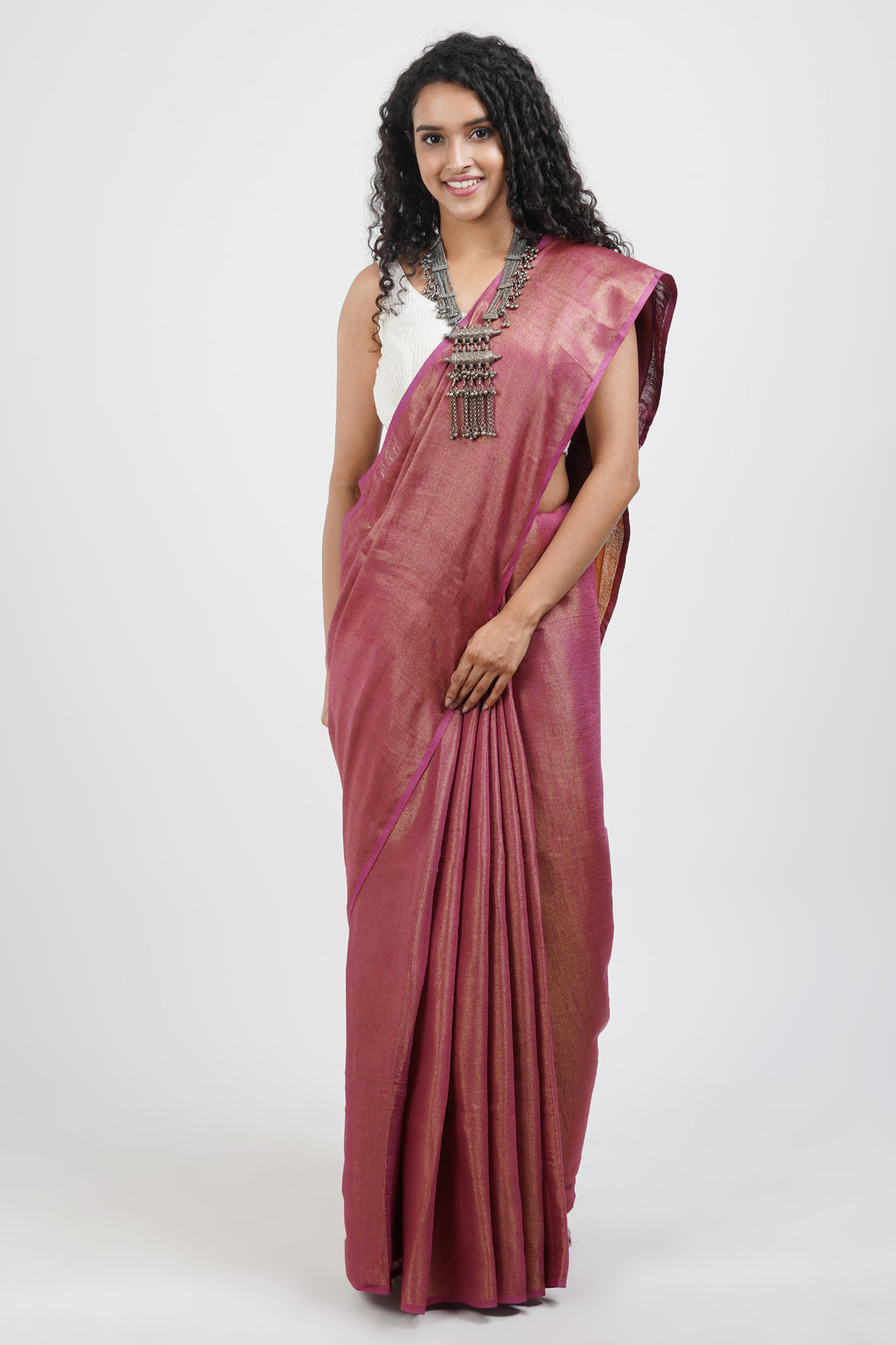 Teejh Shaurya Onion Pink Tissue Silk Saree