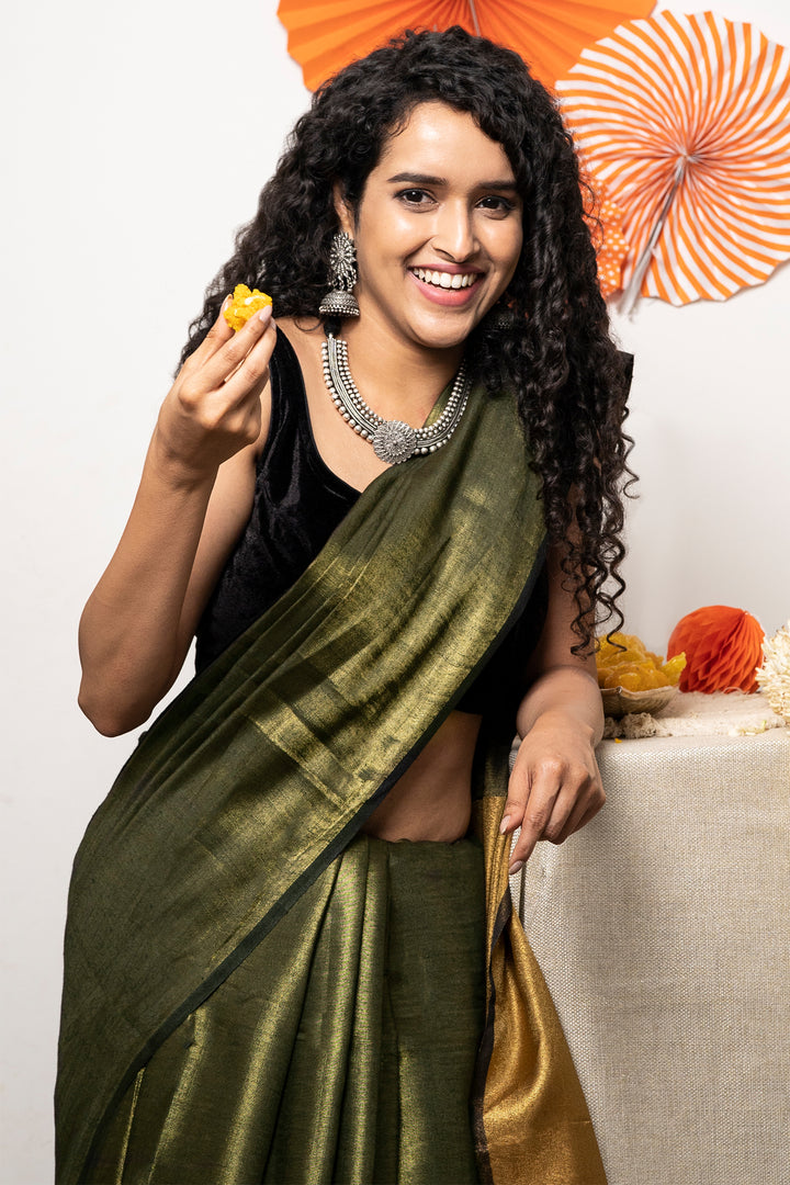 Teejh Shaurya Black Golden Tissue Silk Saree