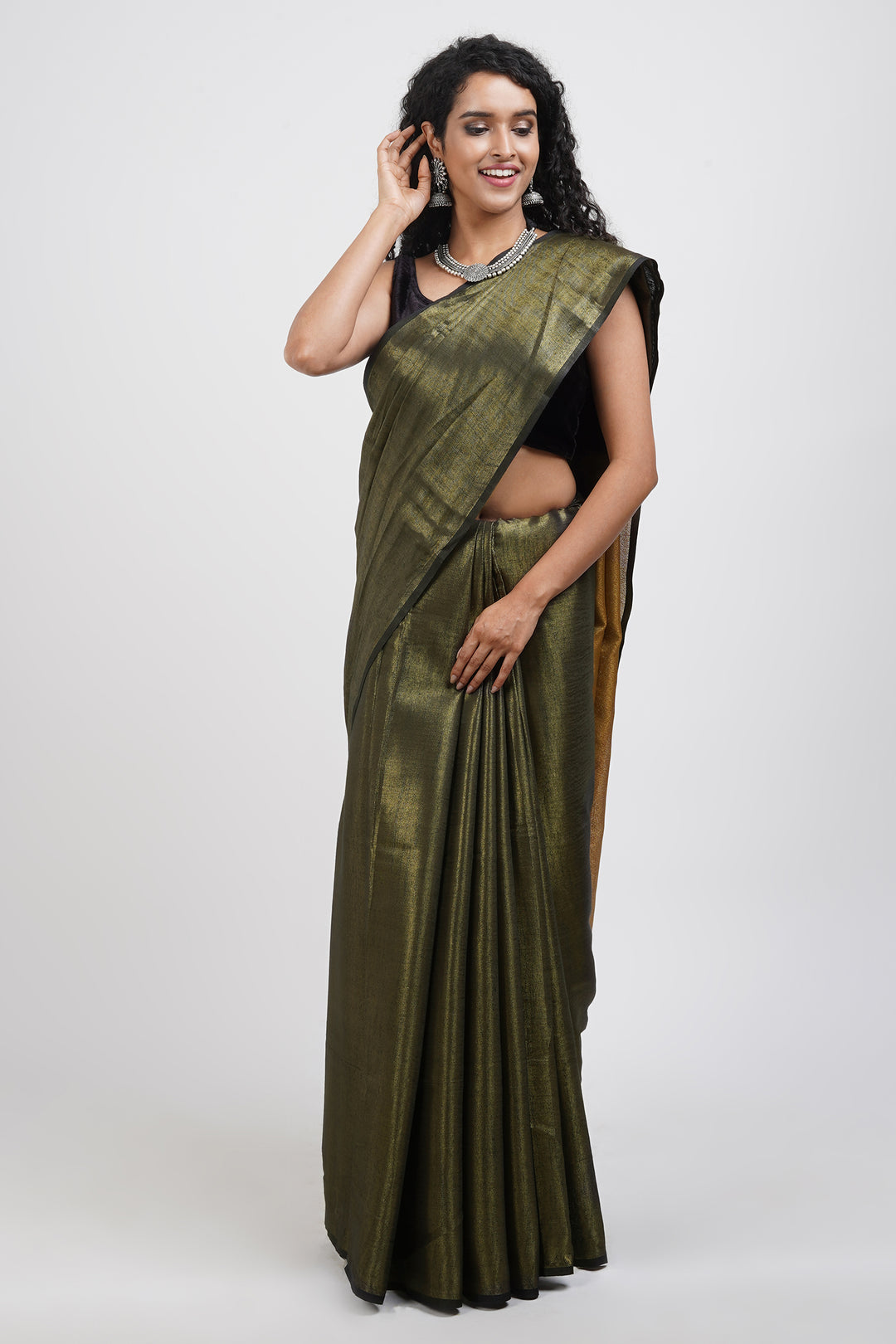 Teejh Shaurya Black Golden Tissue Silk Saree