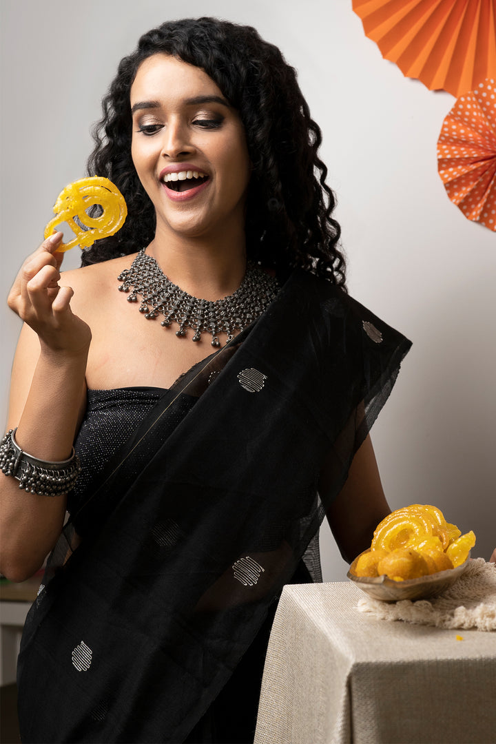 Teejh Tasha Black Muslin Silk Saree