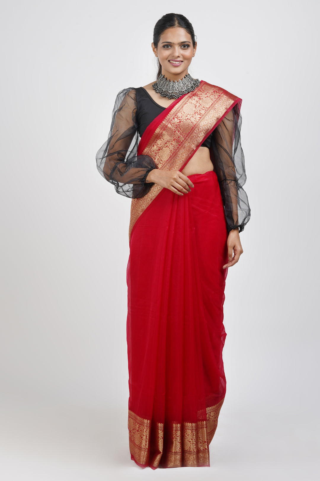 Teejh Zunaira Red Organza Saree