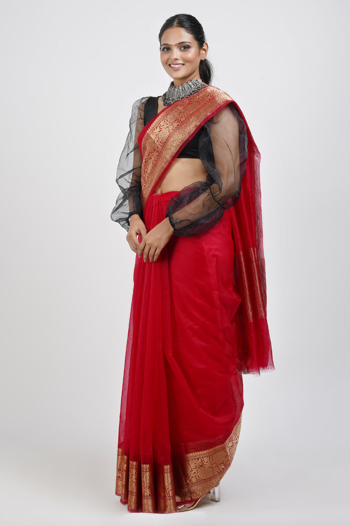 Teejh Zunaira Red Organza Saree