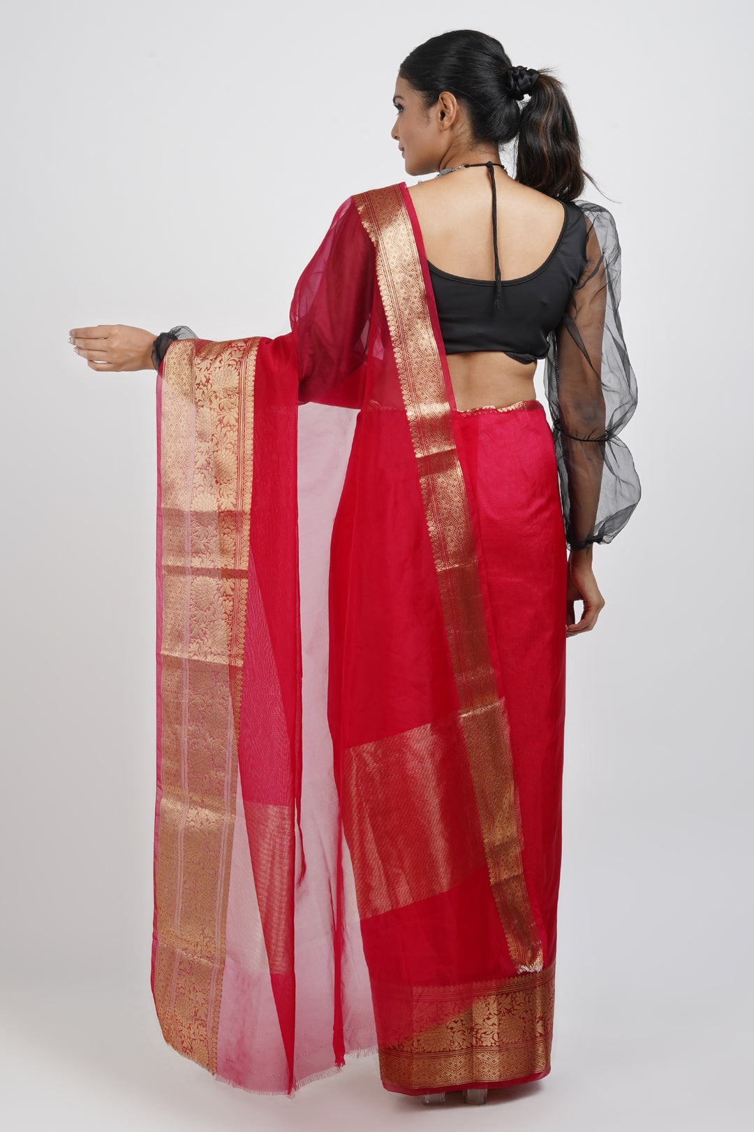 Teejh Zunaira Red Organza Saree