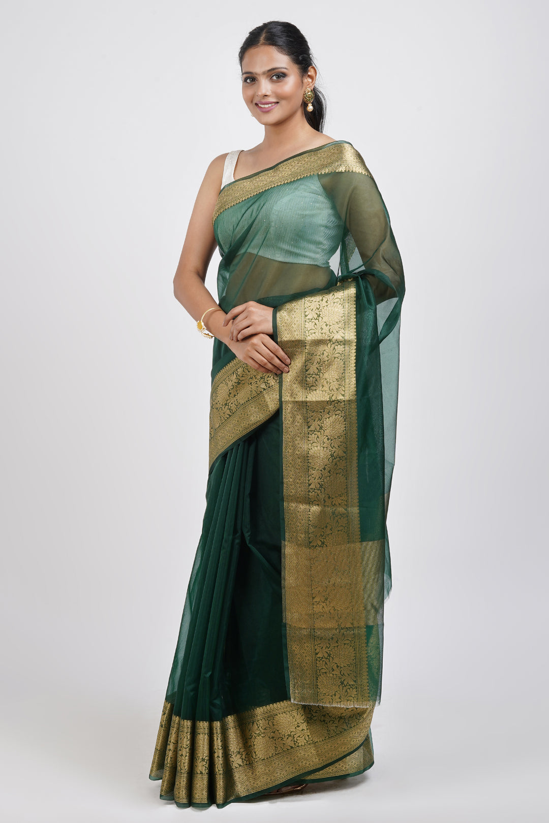 Teejh Zunaira Green Organza Saree
