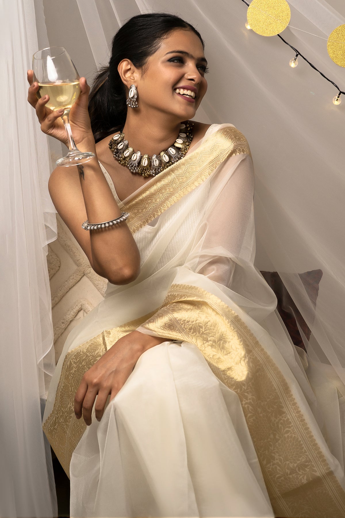 Buy Off White Sarees for Women by FOUR SEASONS Online | Ajio.com