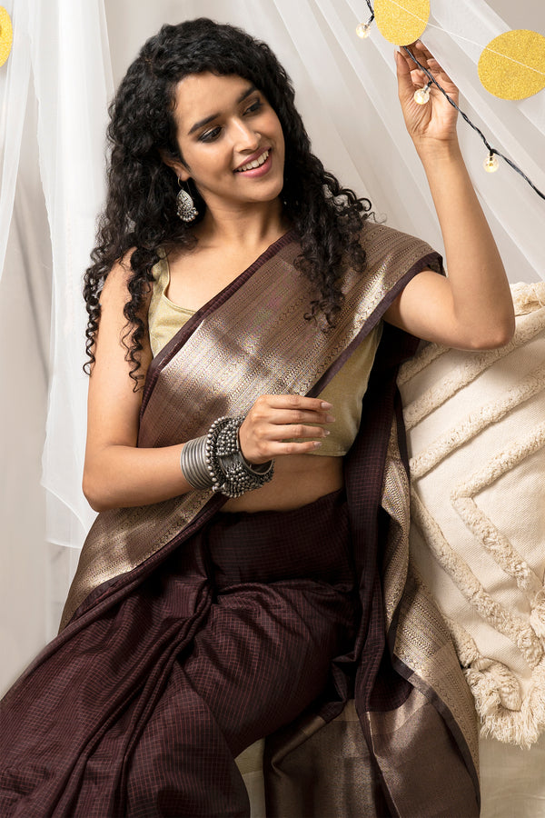 Teejh Samara Brown Organza Saree