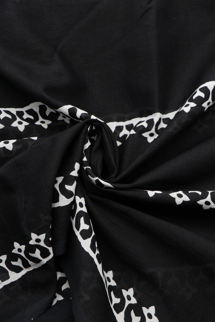 Teejh Chameli Black Print Mulmul Cotton Saree