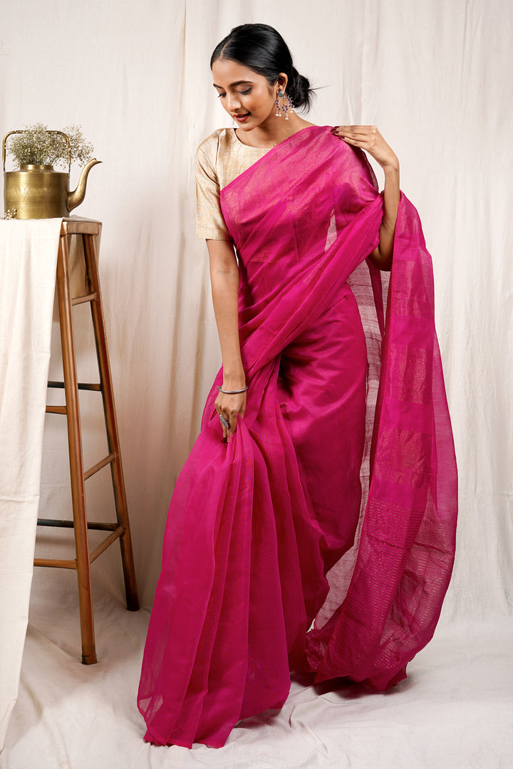 Teejh Fuschia Love Cotton Silk Zari Saree
