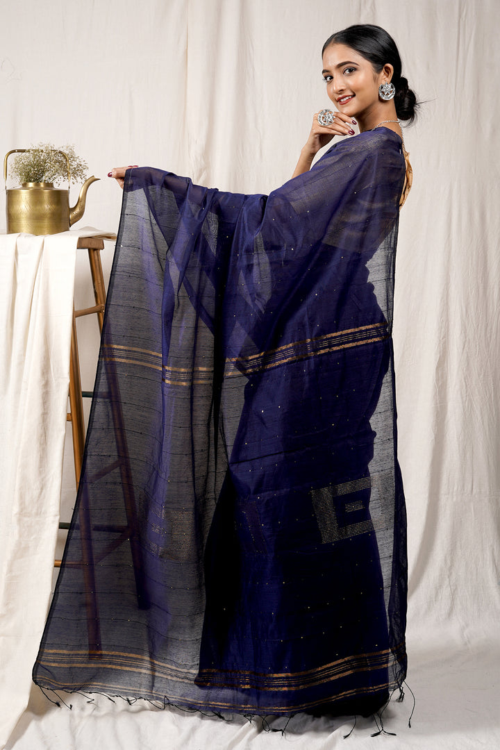 Teejh Indigo Blue Box Handloom Sequin Saree