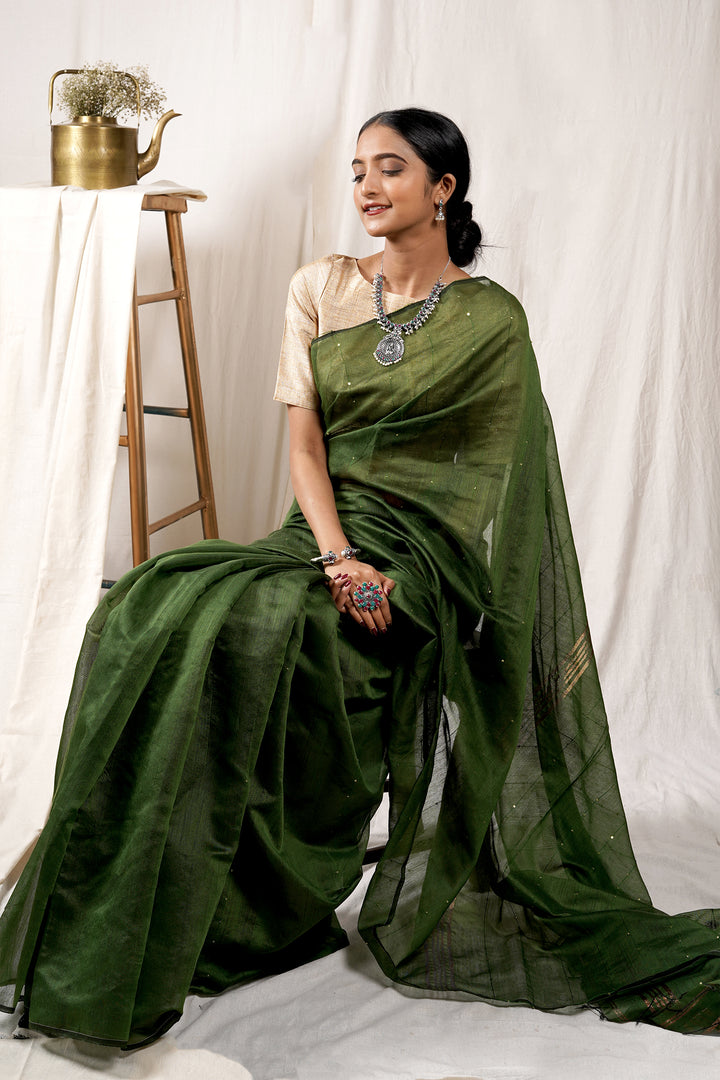 Teejh Lush Green Handloom Box Sequin Saree