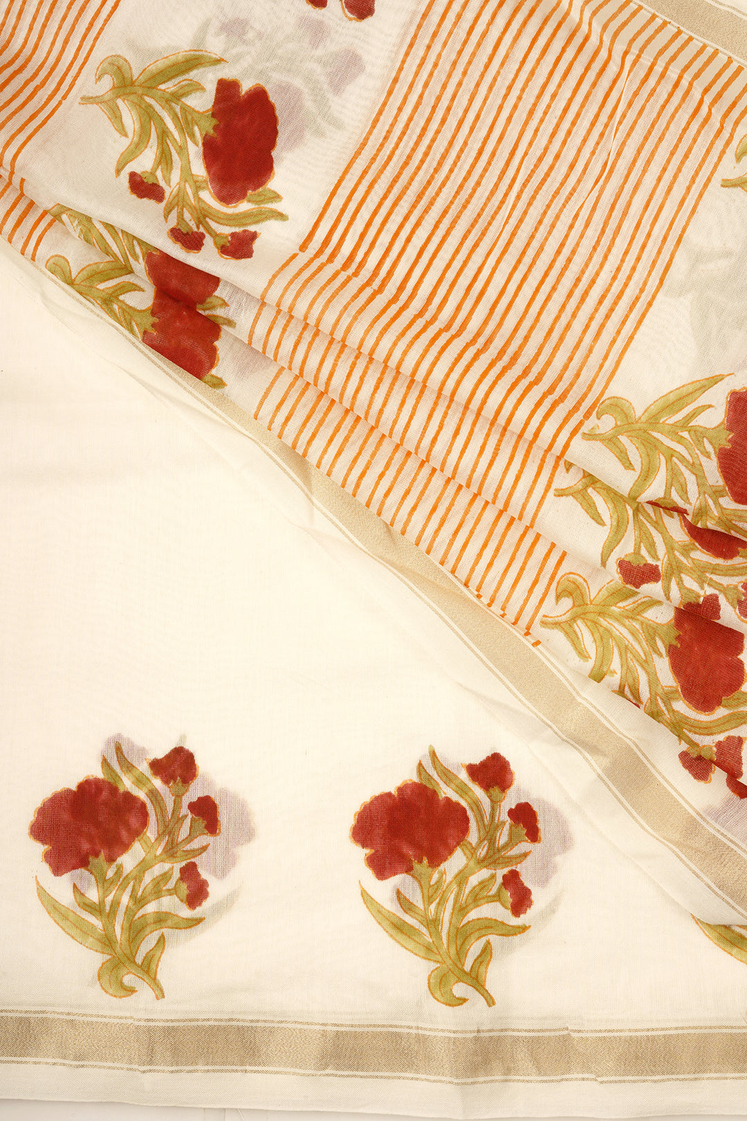 Teejh Ojaswini Red and Green Block Print Chanderi Silk Saree