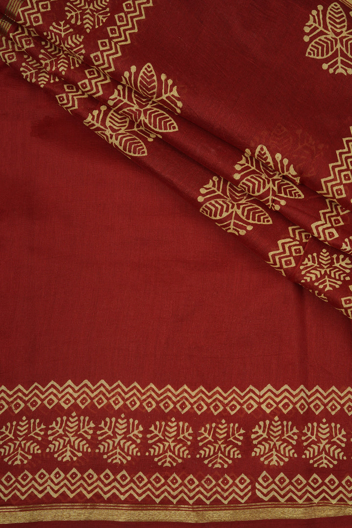Teejh Dipped In Red Dark Red Block Print Chanderi Silk Saree