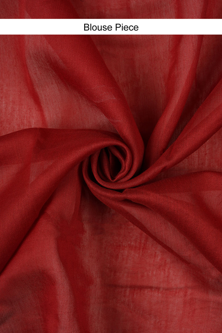 Teejh Dil Khush Dark Red Block Print Chanderi Silk Saree