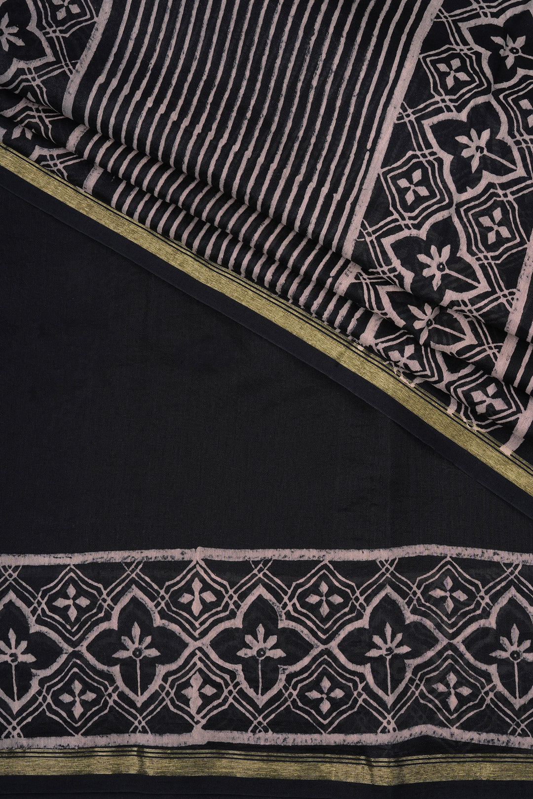 Teejh Into the Night Black Block Print Chanderi Silk Saree