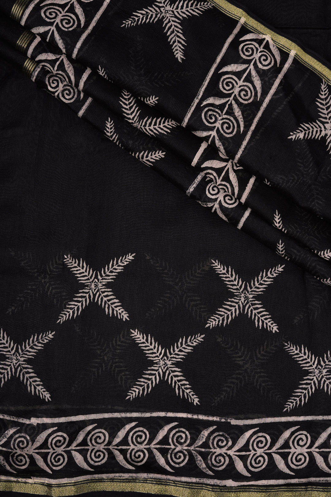Teejh Raat ki Rani Black Block Print Chanderi Silk Saree