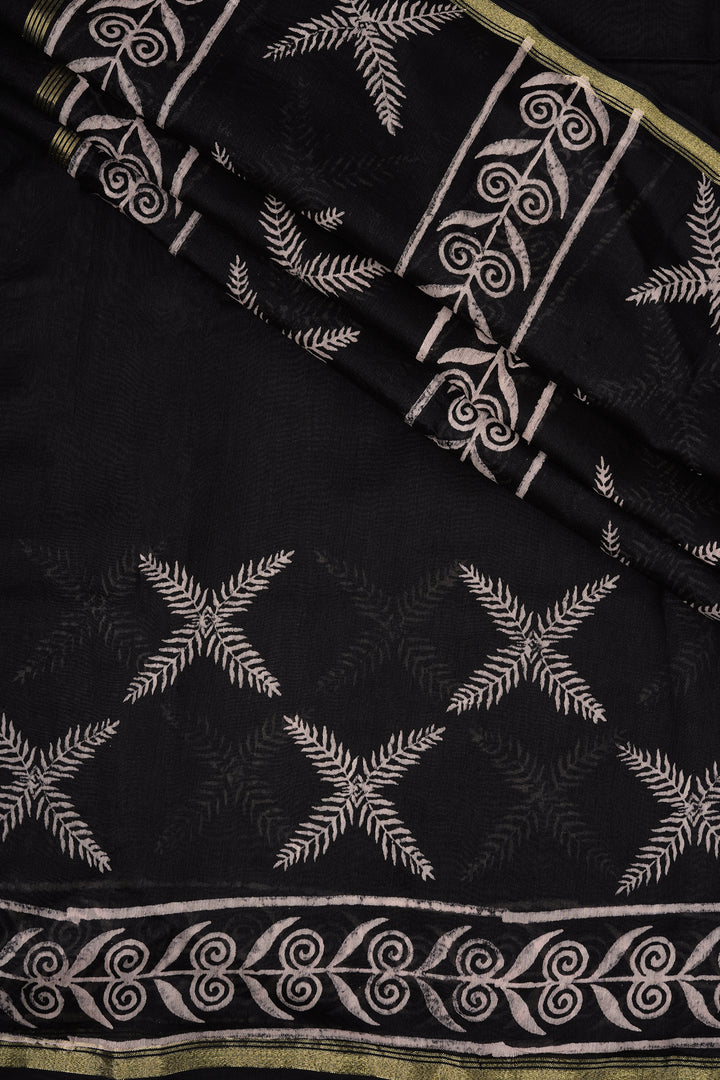 Teejh Raat ki Rani Black Block Print Chanderi Silk Saree